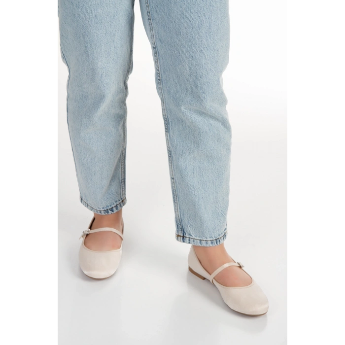 Kadın Hafif Günlük Kemerli Rahat Babet Ten Saten