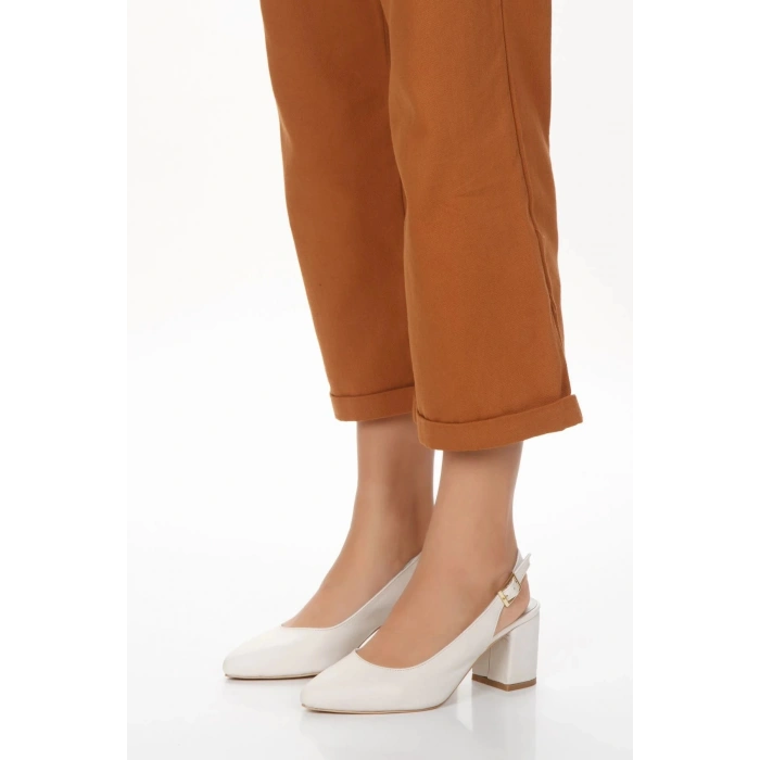 Kadın Hakiki Deri Arkası Açık Kalın Topuklu Ayakkabı