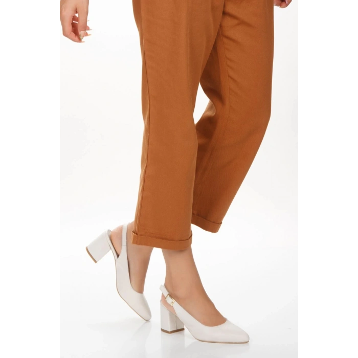 Kadın Hakiki Deri Arkası Açık Kalın Topuklu Ayakkabı