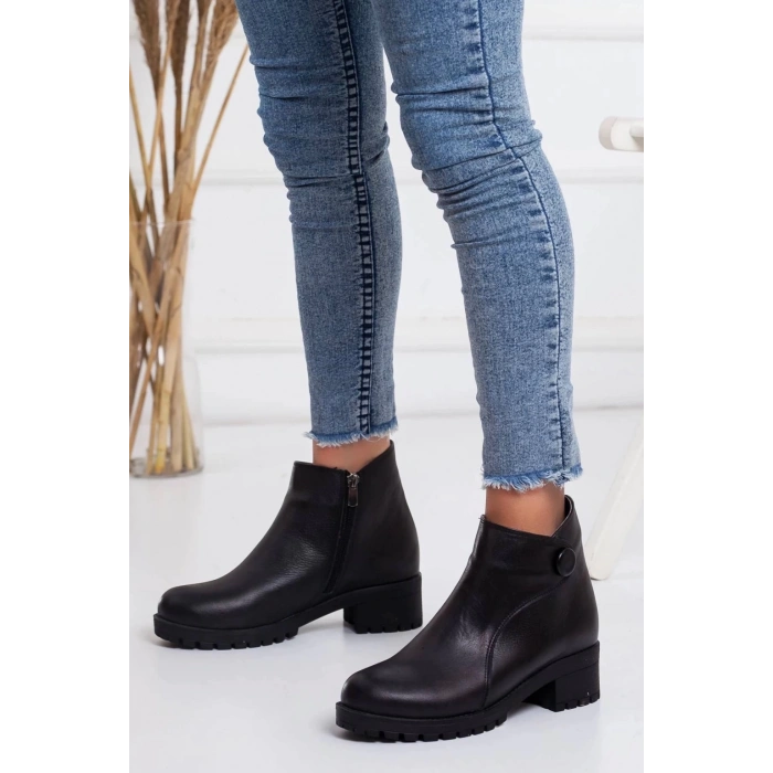 Kadın Hakiki Deri Şık Bot Siyah