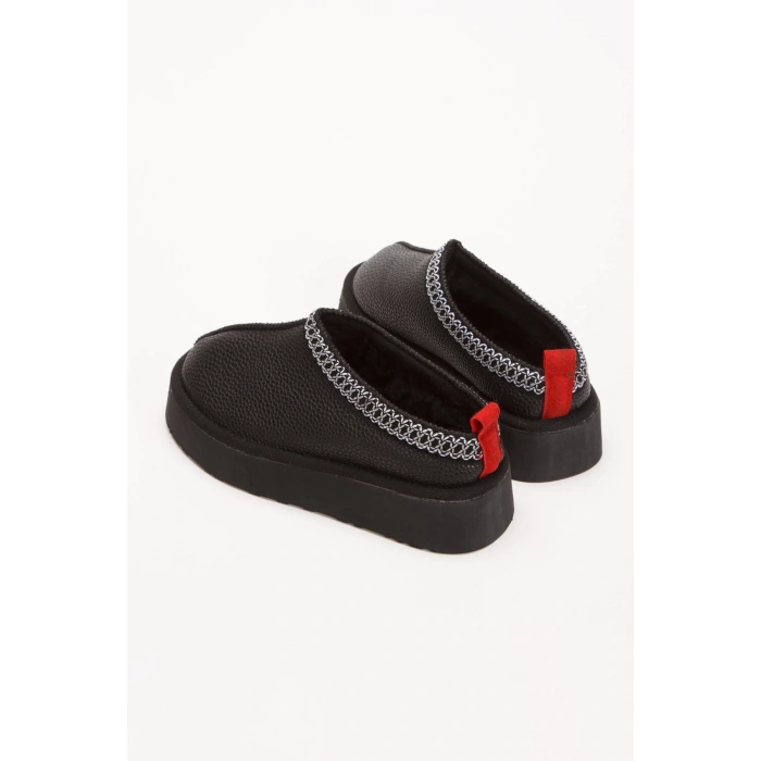 Kadın İçi Tüylü Düz Tabanlı Kadın Ayakkabısı Siyah