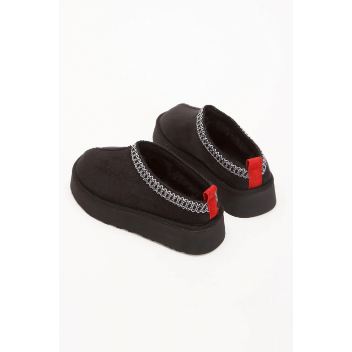 Kadın İçi Tüylü Düz Tabanlı Kadın Ayakkabısı Siyah Süet