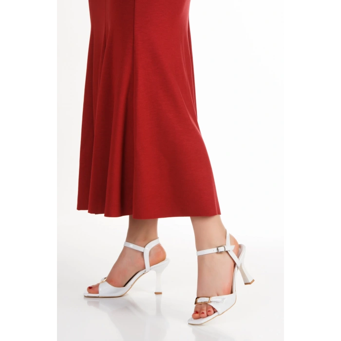 Kadın İnce Topuklu Şık Günlük Yazlık Ayakkabı Beyaz