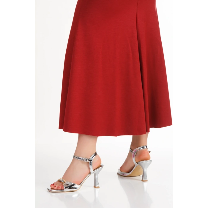 Kadın İnce Topuklu Şık Günlük Yazlık Ayakkabı Gümüş