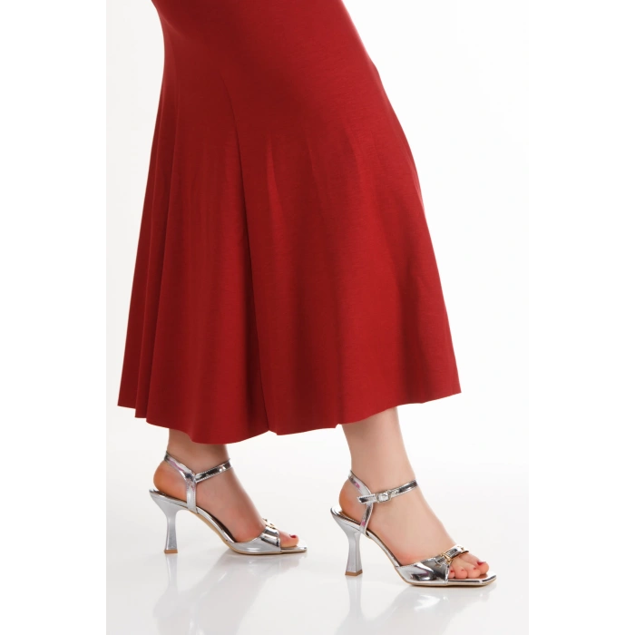 Kadın İnce Topuklu Şık Günlük Yazlık Ayakkabı Gümüş