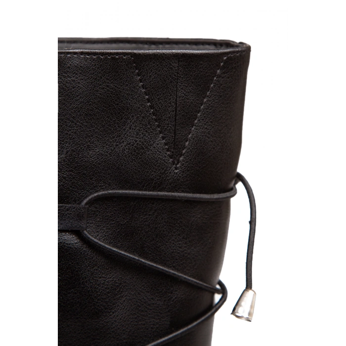 Kadın İpli Siyah Cilt Dizaltı Kısa Tabanlı Çizme