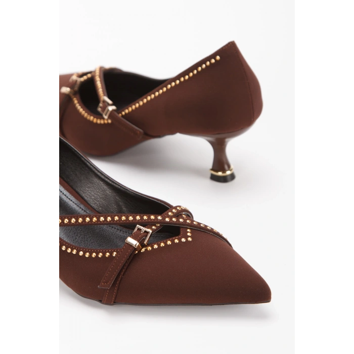 Kadın Kahverengi Fiyonk Detaylı Taşlı Stiletto