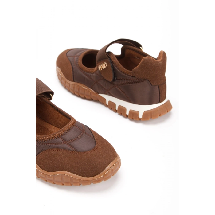 Kadın Kahverengi Ortopedik Taban Cırtlı Babet Spor Ayakkabı