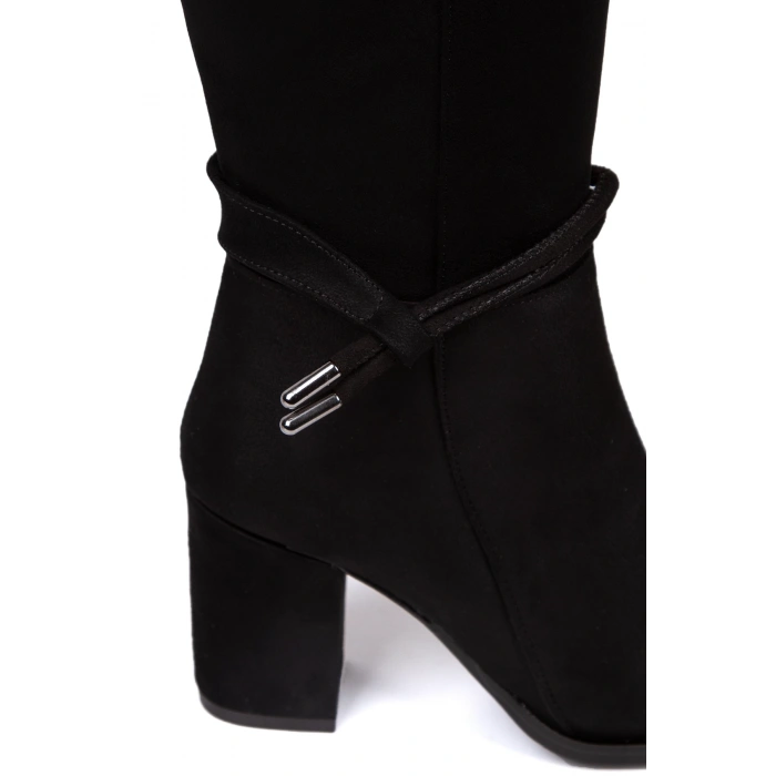 Kadın Kalın Topuklu Siyah Süet Biyeli Çizme