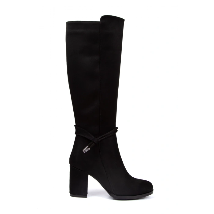 Kadın Kalın Topuklu Siyah Süet Biyeli Çizme