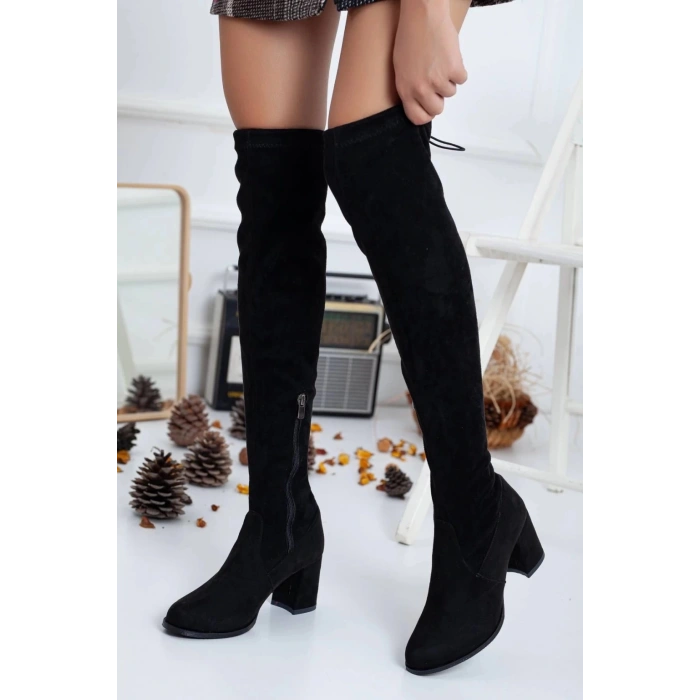 Kadın Kalın Topuklu Streç Çizme Siyah