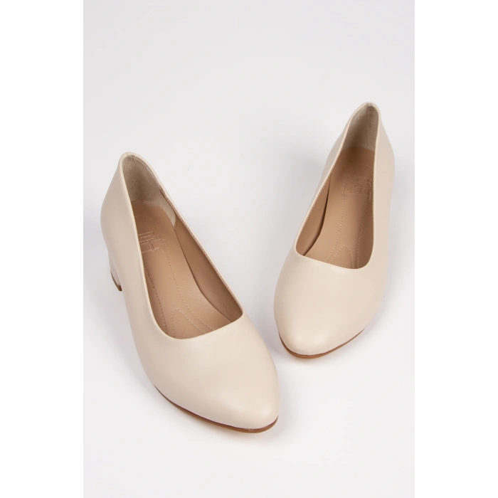 Kadın Kısa Kalın Topuklu Günlük Ayakkabı Bej