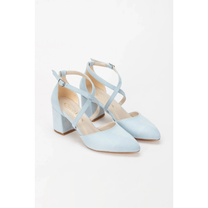 Kadın Kısa Kalın Topuklu Günlük Ayakkabı Mavi