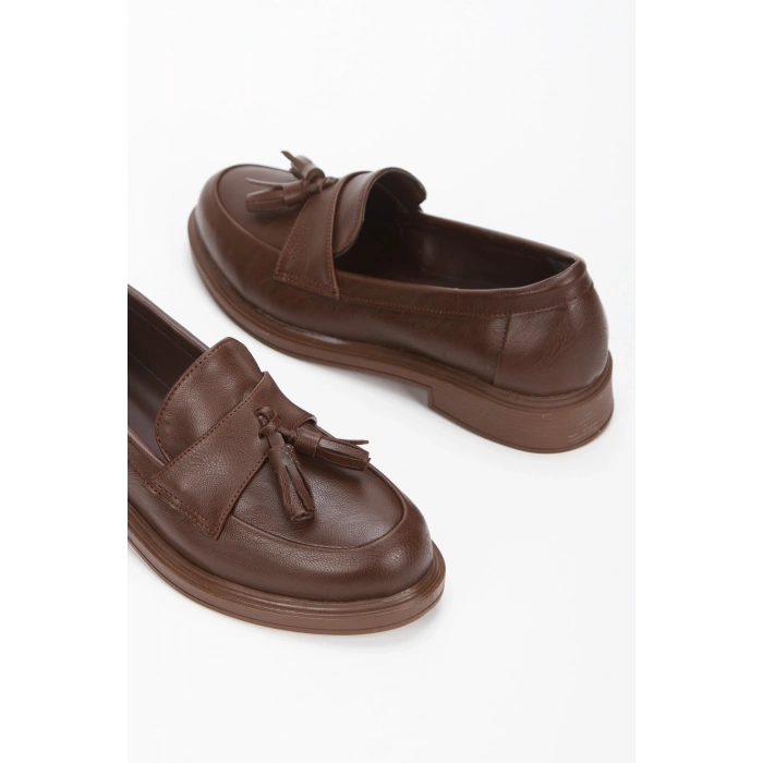 Kadın Klasik Loafer Makosen Püsküllü Günlük Ayakkabı Kahverengi