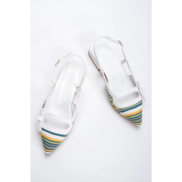 Kadın Kurdele Detaylı Babet Beyaz