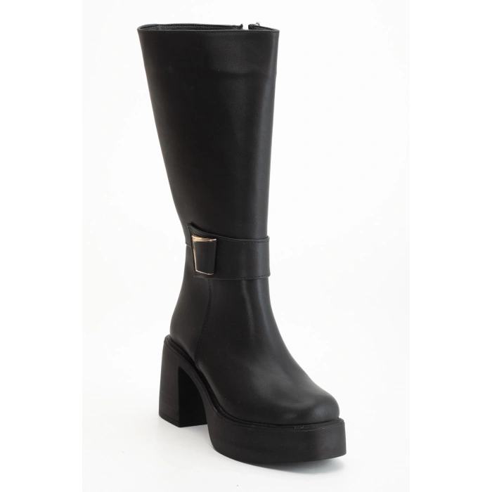Kadın Platform Topuklu Tokalı Çizme Siyah