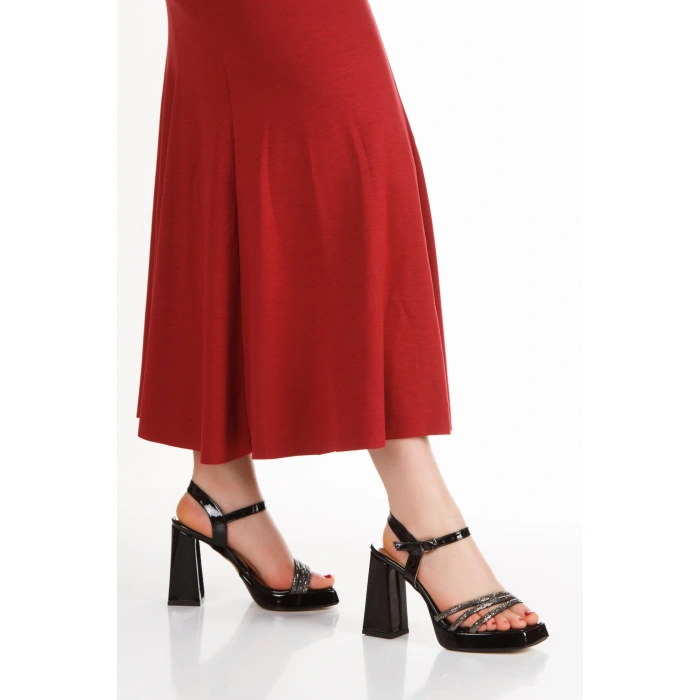 Kadın Platformlu 3 Sıra Taşlı Abiye Ayakkabı Siyah