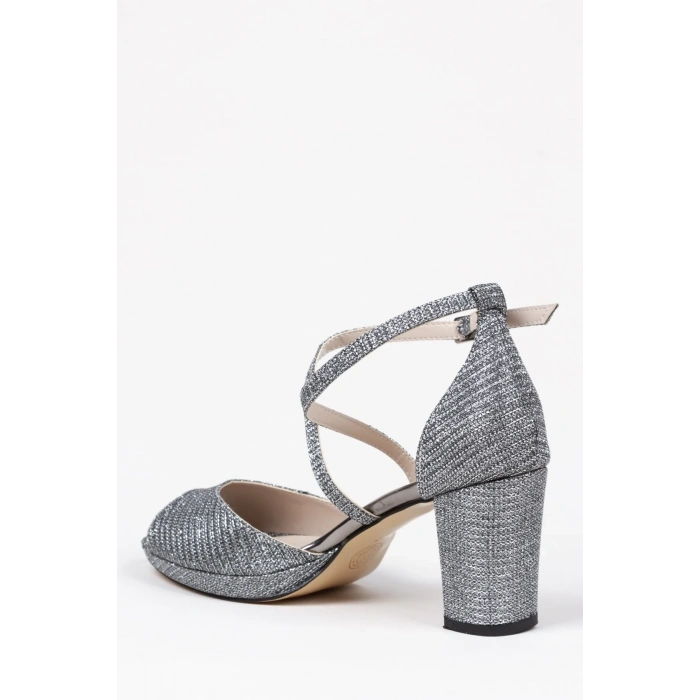 Kadın Platin Kalın Topuklu Abiye Ayakkabı