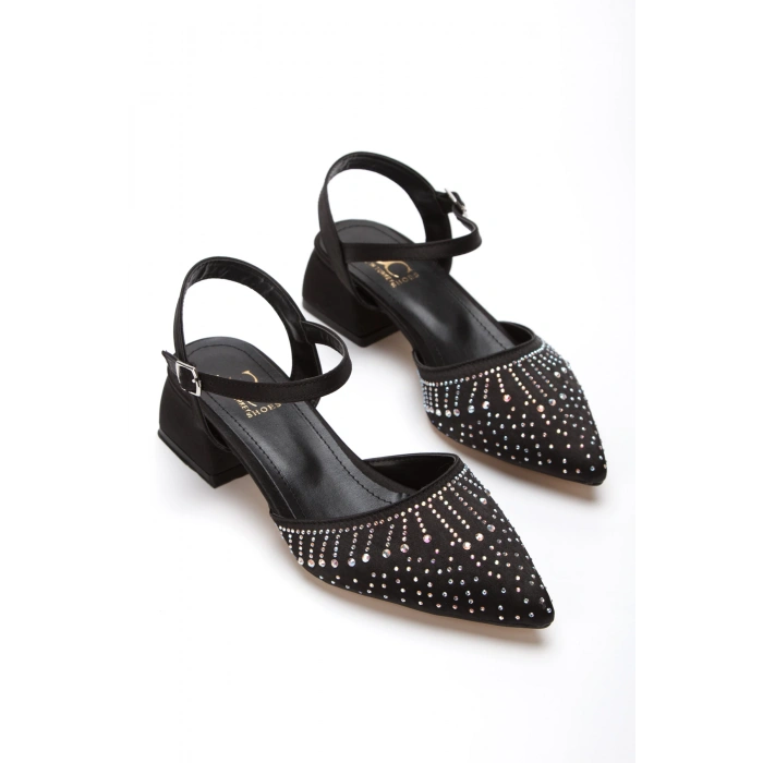 Kadın Sivri Burunlu Arkası Açık Taş Desenli Ayakkabı