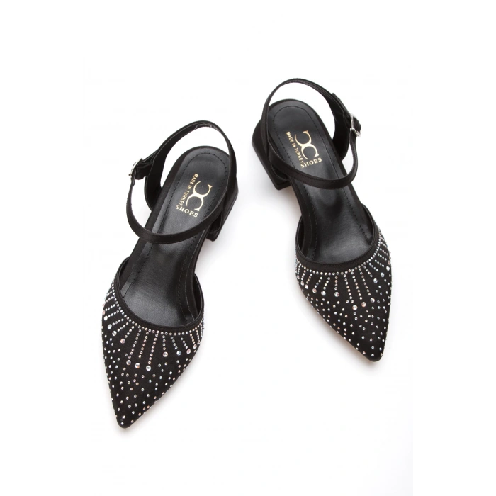 Kadın Sivri Burunlu Arkası Açık Taş Desenli Ayakkabı