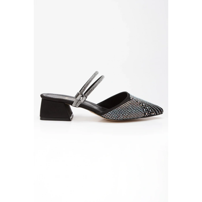 Kadın Sivri Burunlu Bilekten Ayarlamalı Taş Desenli Ayakkabı