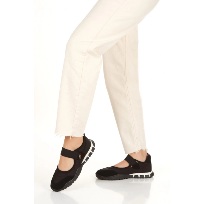 Kadın Siyah Ortopedik Taban Cırtlı Babet Spor Ayakkabı