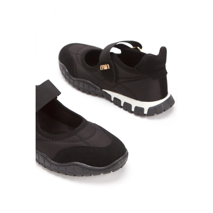 Kadın Siyah Ortopedik Taban Cırtlı Babet Spor Ayakkabı