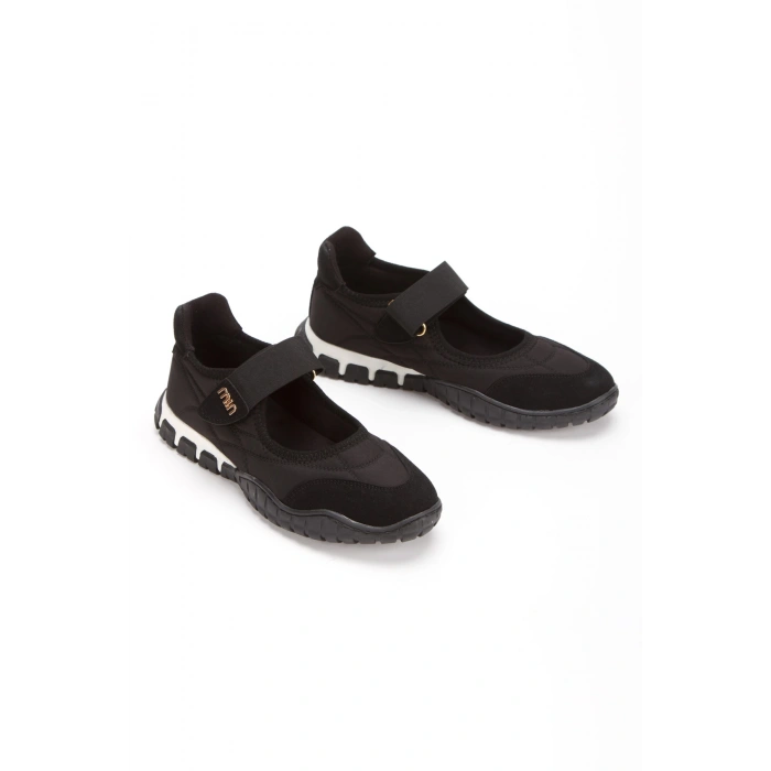 Kadın Siyah Ortopedik Taban Cırtlı Babet Spor Ayakkabı