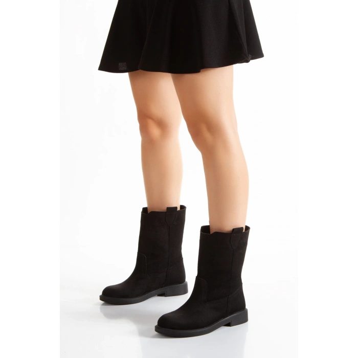 Kadın Siyah Süet Western Tarzı Çekme Bot