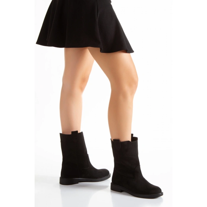 Kadın Siyah Süet Western Tarzı Çekme Bot