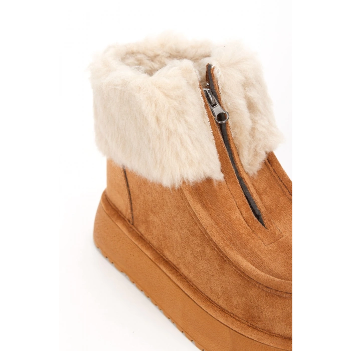 Kadın Taba Fermuarlı Kalın Tabanlı Bot Kürklü Model