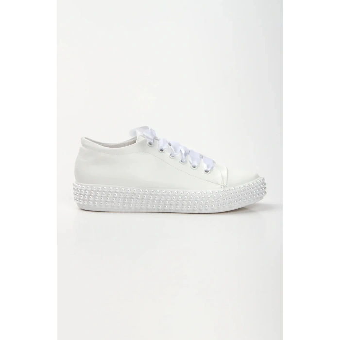 Kadın Taş İşlemeli Alçak Tabanlı Gelinlik Ayakkabı