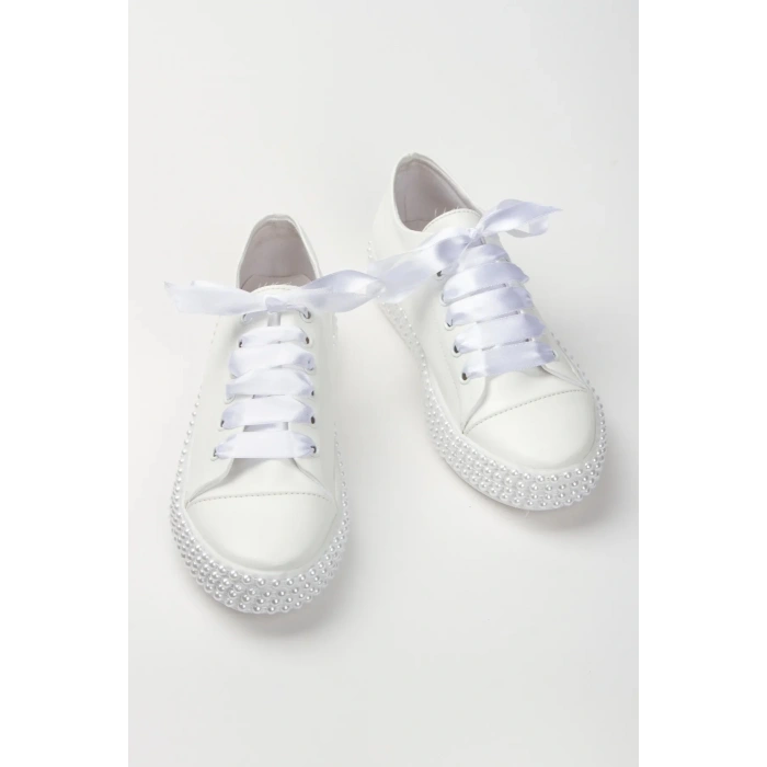 Kadın Taş İşlemeli Alçak Tabanlı Gelinlik Ayakkabı