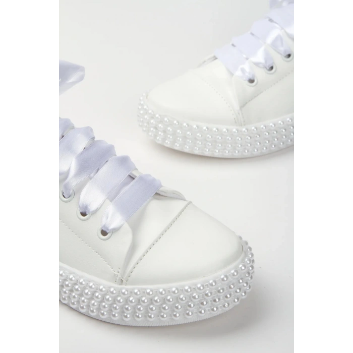 Kadın Taş İşlemeli Alçak Tabanlı Gelinlik Ayakkabı