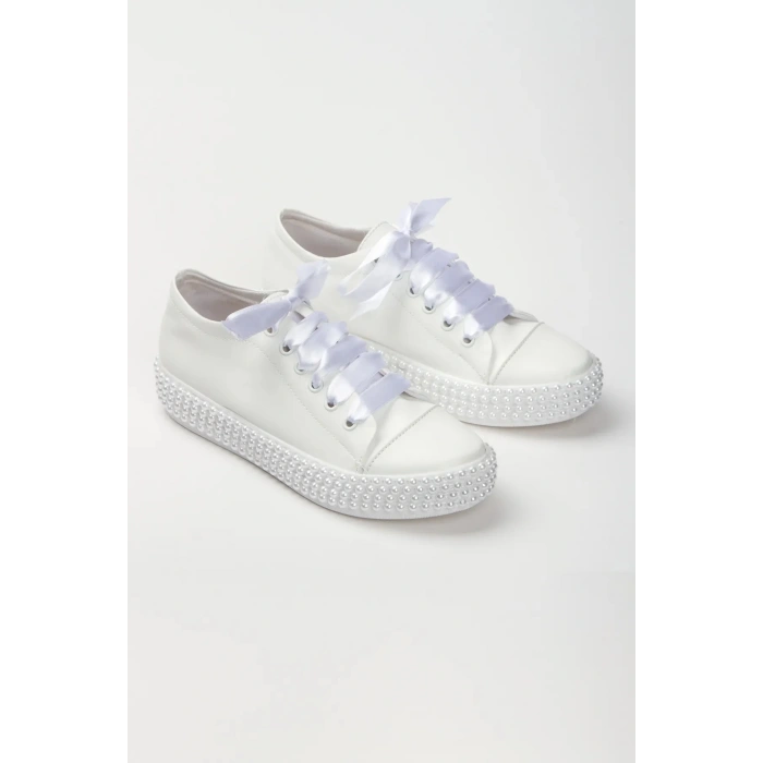 Kadın Taş İşlemeli Alçak Tabanlı Gelinlik Ayakkabı