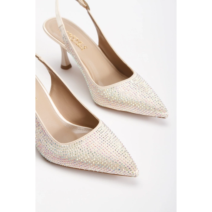 Kadın Taş İşlemeli İnce Topuklu Gece Ayakkabısı Altın