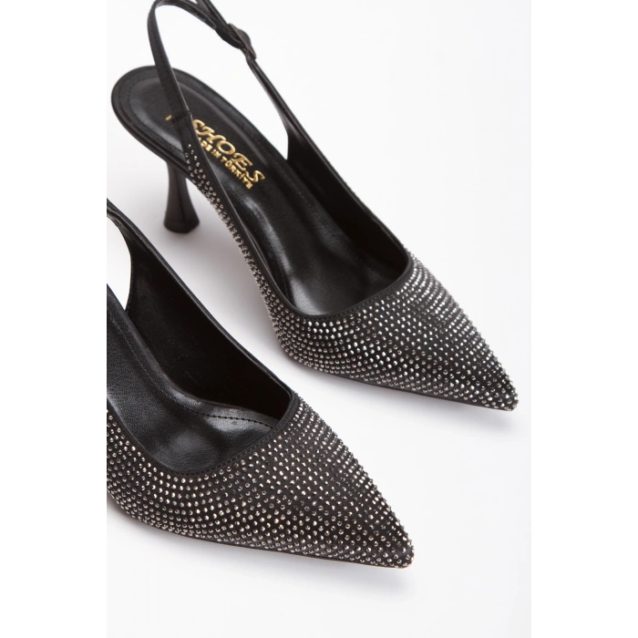 Kadın Taş İşlemeli İnce Topuklu Gece Ayakkabısı Siyah