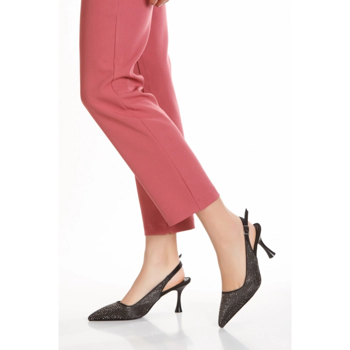 Kadın Taş İşlemeli İnce Topuklu Gece Ayakkabısı Siyah