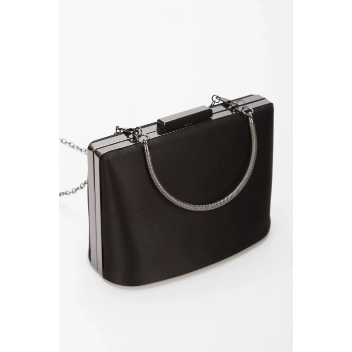 Kadın Taş İşlemeli İnce Topuklu Gece Ayakkabısı ve Çanta Takımı Siyah