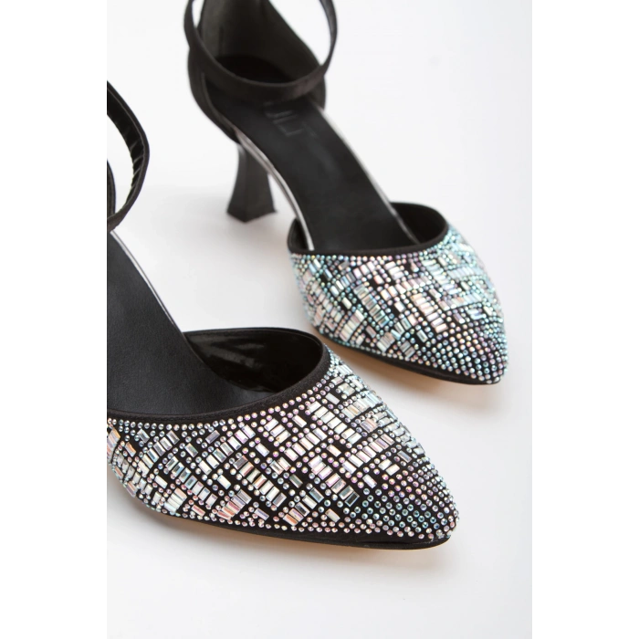 Kadın Taşlı Siyah Saten Abiye Ayakkabı