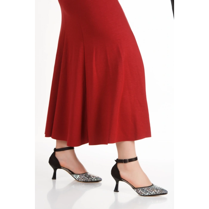 Kadın Taşlı Siyah Saten Abiye Ayakkabı