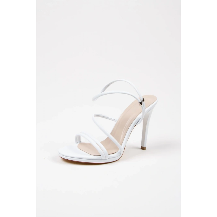 Kadın Yazlık 10 Cm Ince Topuklu Ayakkabı Ve Çanta Takımı Beyaz