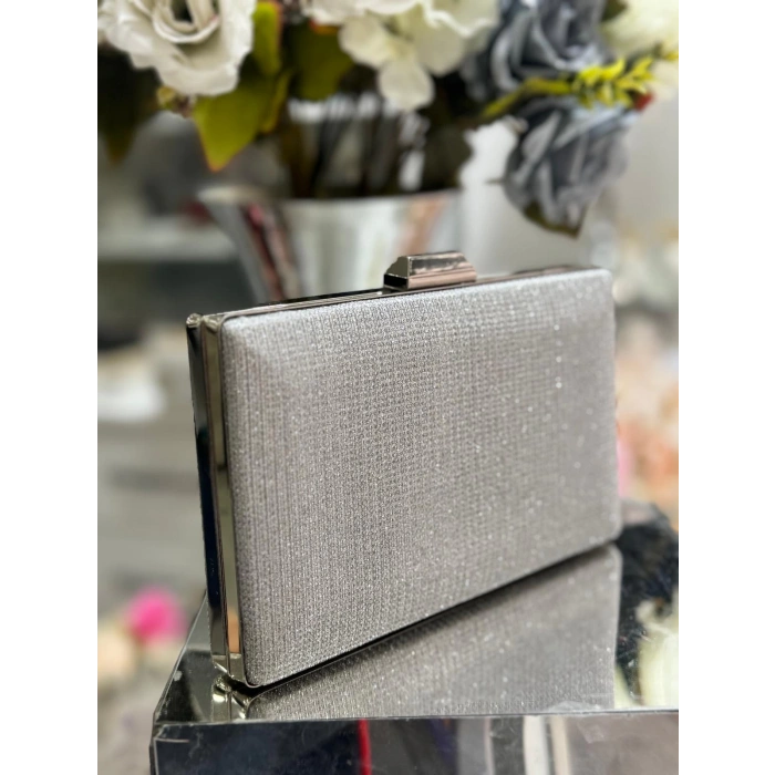 Kadın Yazlık Gümüş Suni Deri Topuklu Ayakkabı Ve Çanta Takımı