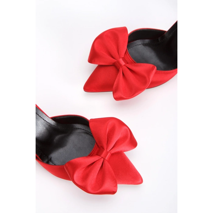 Kadın Yazlık Papyonlu Ayakkabı Kırmızı Saten