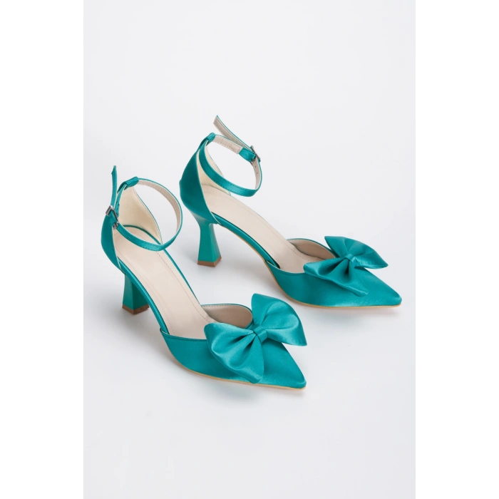 Kadın Yazlık Papyonlu Ayakkabı Turkuaz Saten