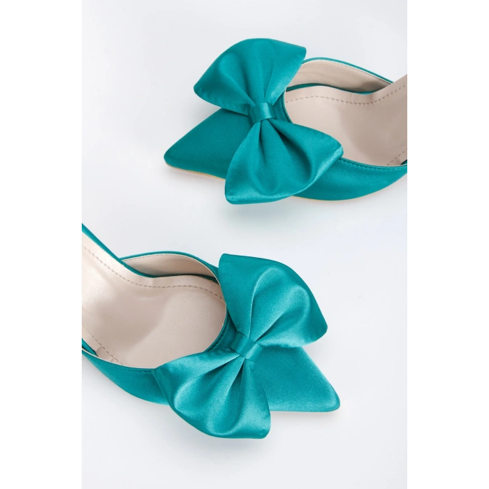 Kadın Yazlık Papyonlu Ayakkabı Turkuaz Saten