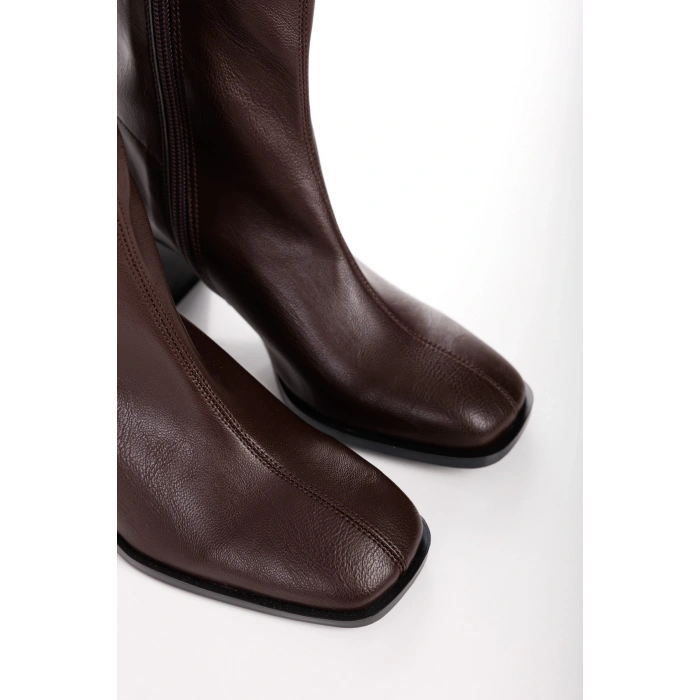 Kahverengi Kalın Topuklu Streç Bot