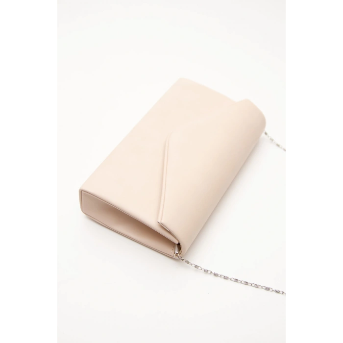 Kısa Topuklu Sivri Burunlu Stiletto ve Çanta Takımı Bej