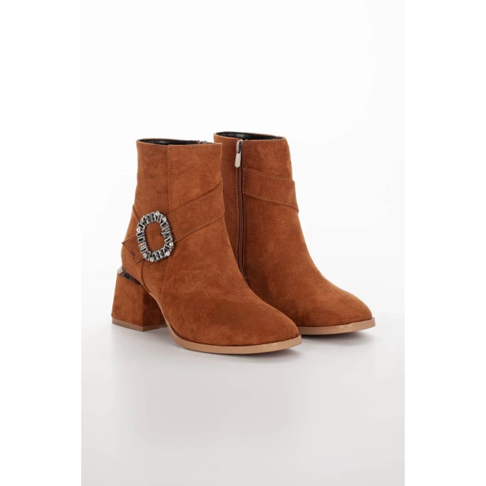 Taba Süet Tarz Topuklu Tokalı Bot