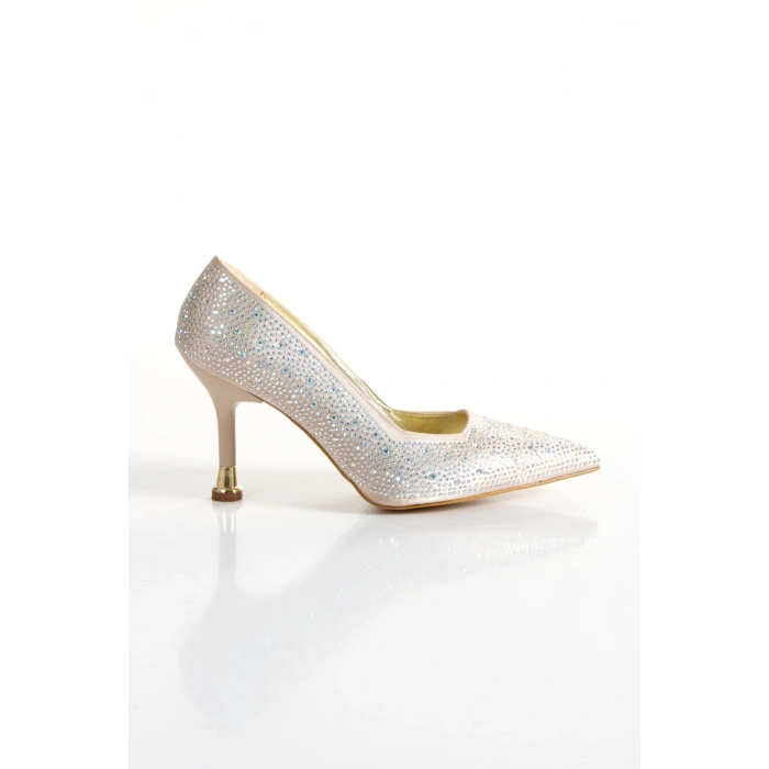 Ten Taşlı Özel Davetlere Uygun Şık İnce Topuklu Ayakkabı ve Çanta Takımı